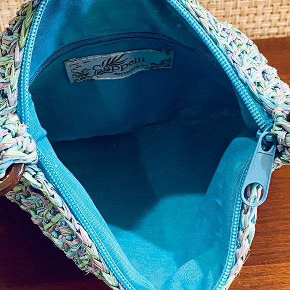 🌟HP🌟NWOT Boho Aqua & Wood Bead Toyo Straw Crossbody Bag by Cappelli Straworld - Picture 2 of 13
